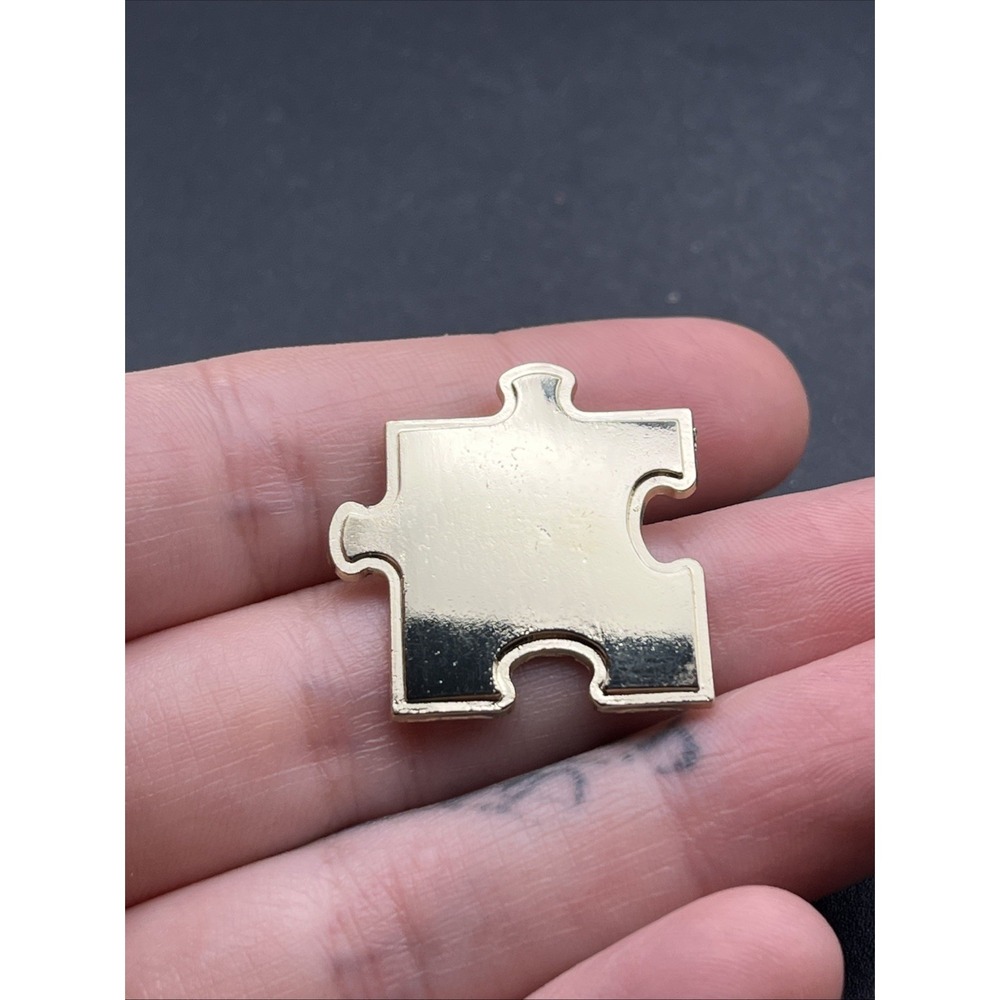 Jigsaw Puzzle Piece Gold Tone Lapel Hat Pin